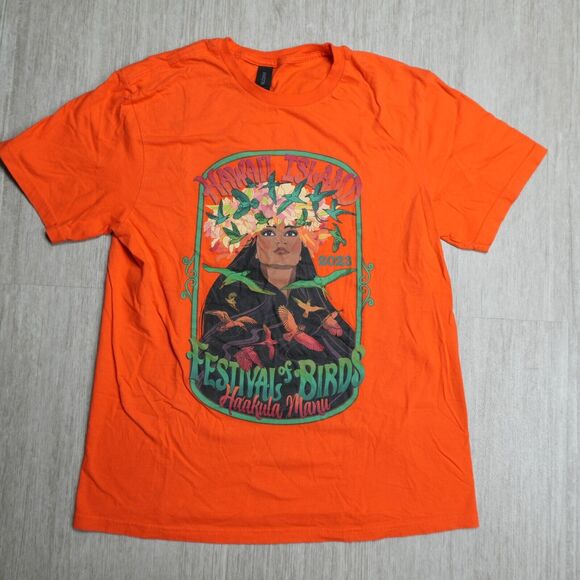 Hawaii Island Festival of Birds 2023 Haakula Manu Womens M Orange Crewneck Tee - Picture 1 of 5